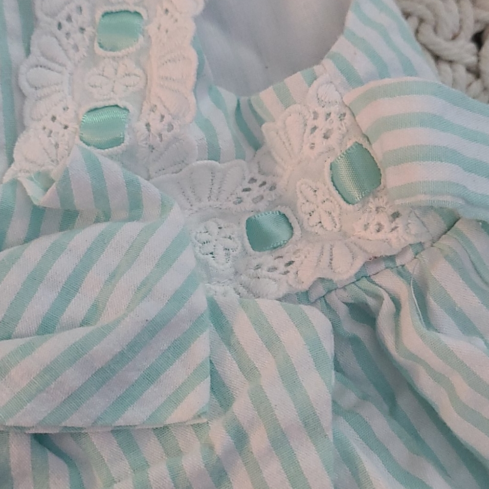 SUMMER BEAUTIFUL TEAL WHITE LACE  STRIPED  DRESS - Picture 7 of 16